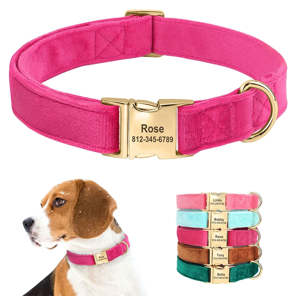 Personalized Velvet Dog Collar Super Soft Dogs ID Buckle Collars.