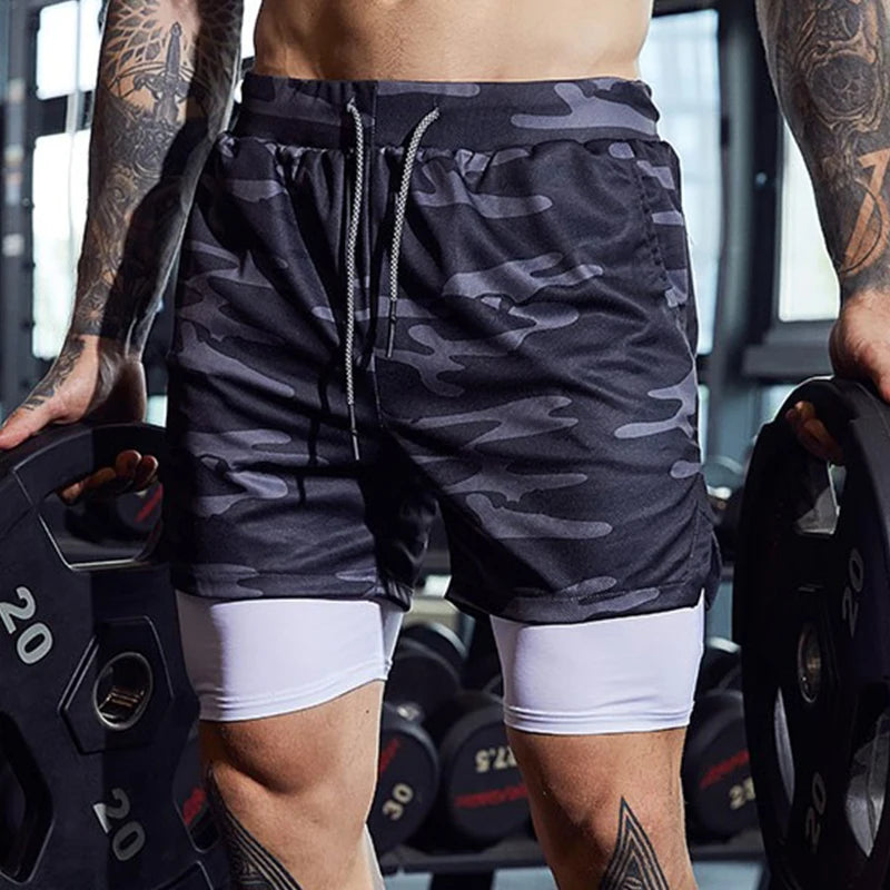 Men Sport Shorts Sportswear Double-deck & Training Jogging Short Pants Men