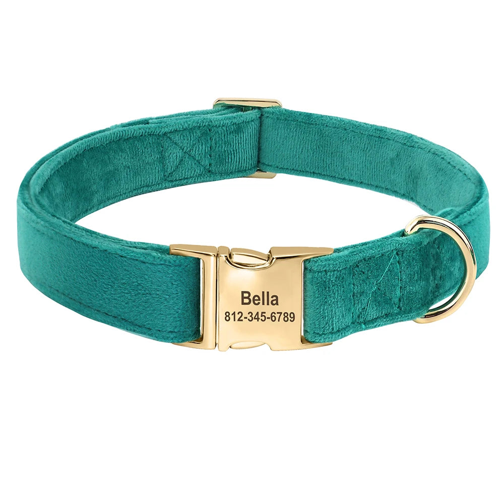 Personalized Velvet Dog Collar Super Soft Dogs ID Buckle Collars.