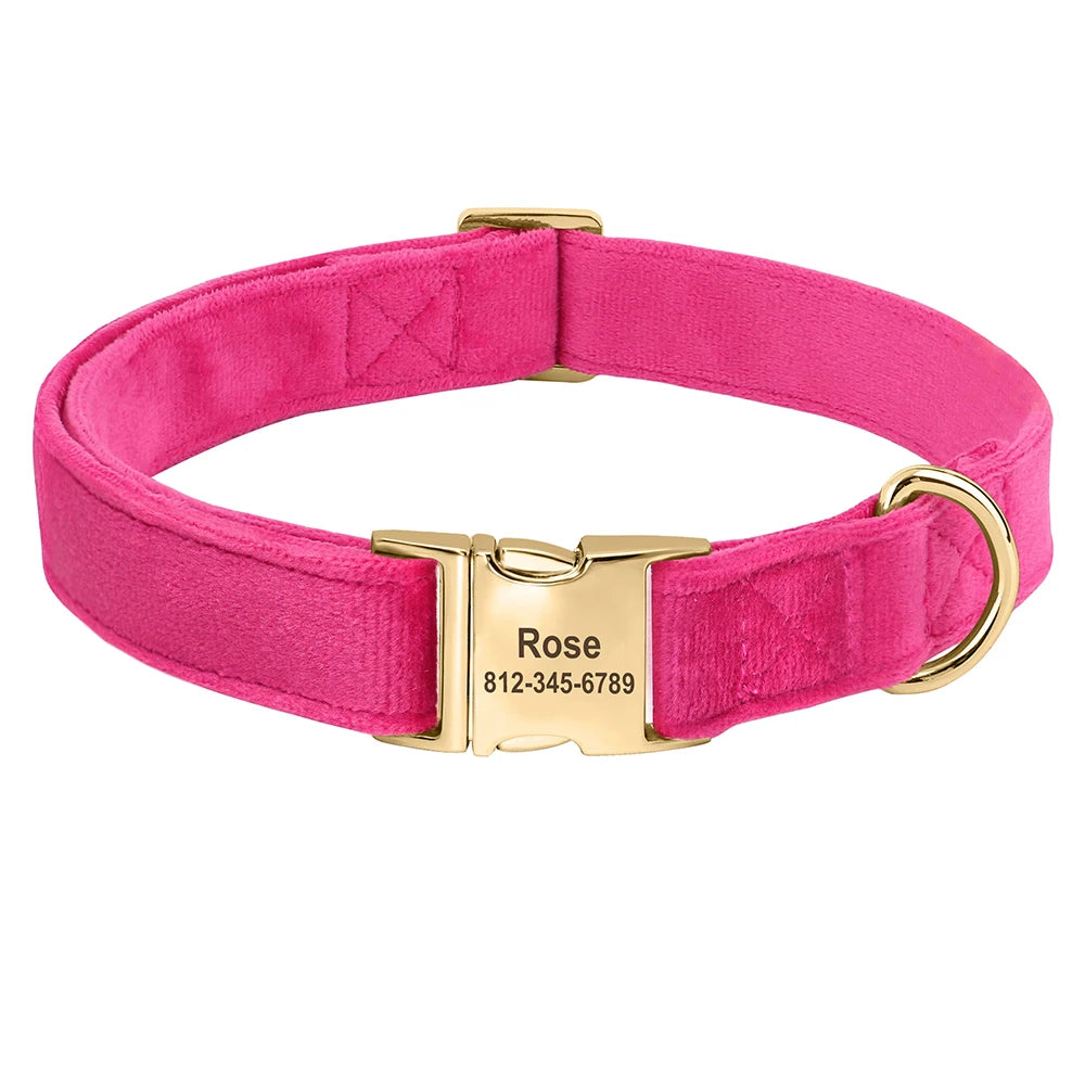 Personalized Velvet Dog Collar Super Soft Dogs ID Buckle Collars.